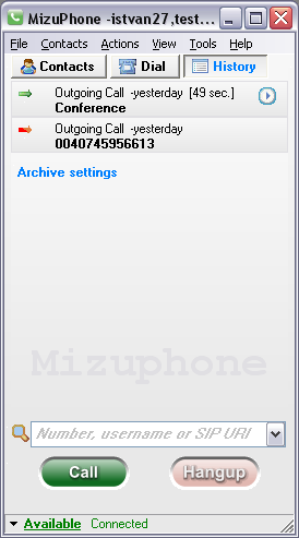 Mizu VoIP SoftPhone screenshot Mizu VoIP SoftPhone screenshot