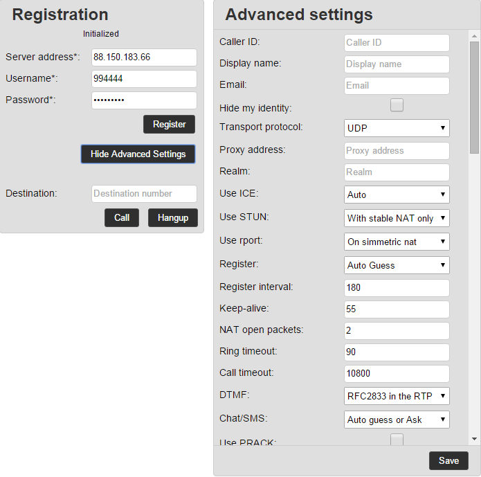 browser sip settings