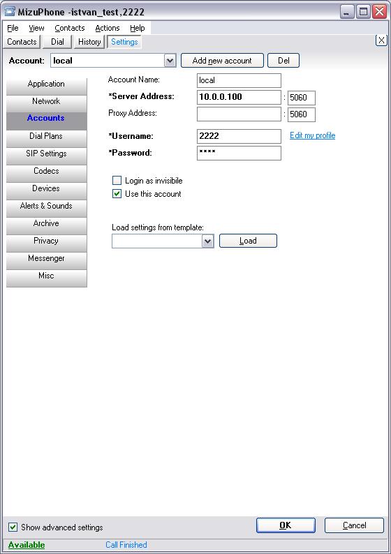 sip account settings